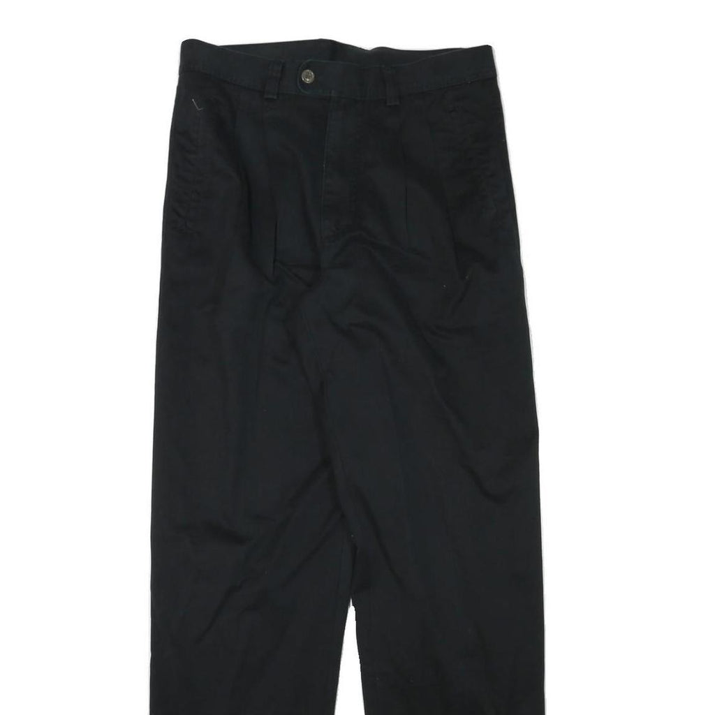 Mens Black Cotton Blend Regular Fit Straight Leg Trousers W31 L33 Classic Zip