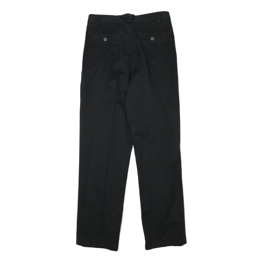 Mens Black Cotton Blend Regular Fit Straight Leg Trousers W31 L33 Classic Zip