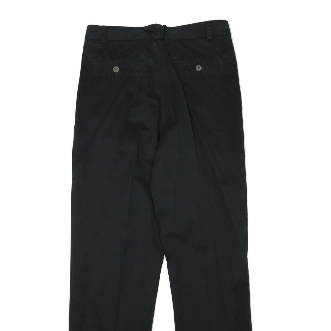 Mens Black Cotton Blend Regular Fit Straight Leg Trousers W31 L33 Classic Zip