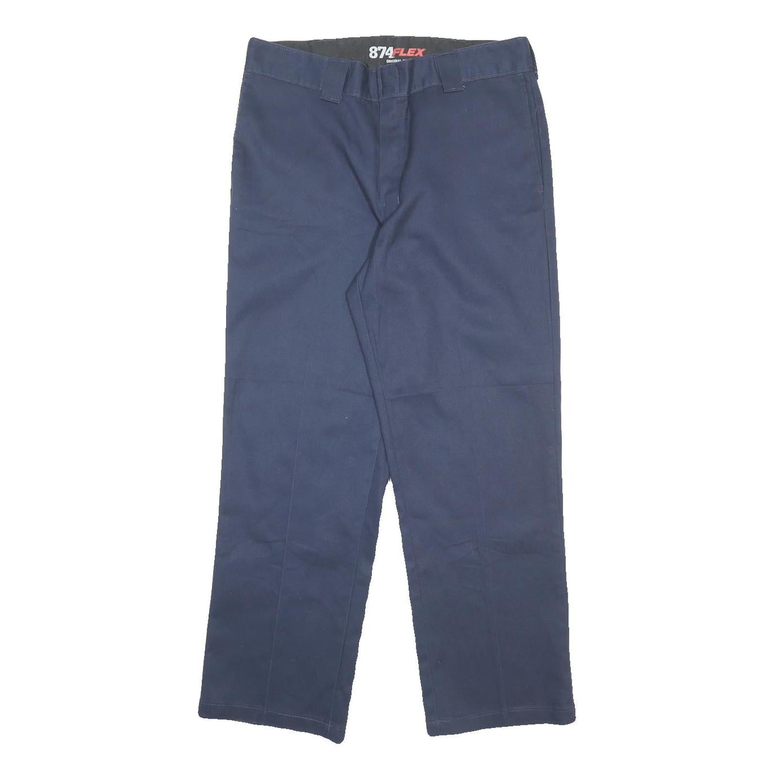 DICKIES Mens Cotton Blend Navy Blue Regular Fit Straight Leg Trousers W36 L30
