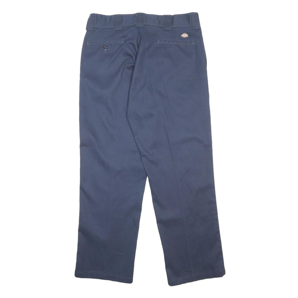 DICKIES Mens Cotton Blend Navy Blue Regular Fit Straight Leg Trousers W36 L30