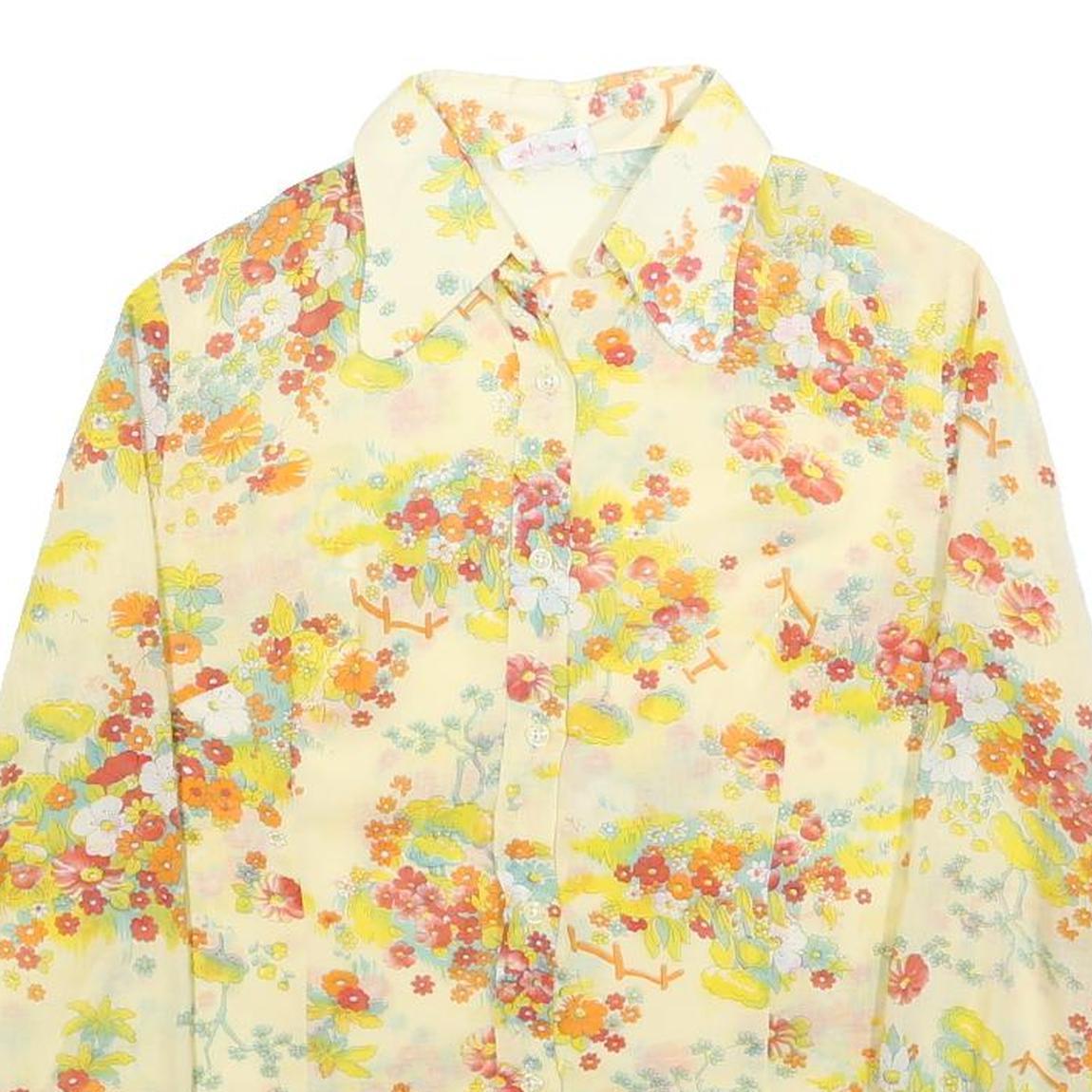 IMPERIA Womens Yellow Floral Print Shirt Long Sleeve Point Collar M Blouse