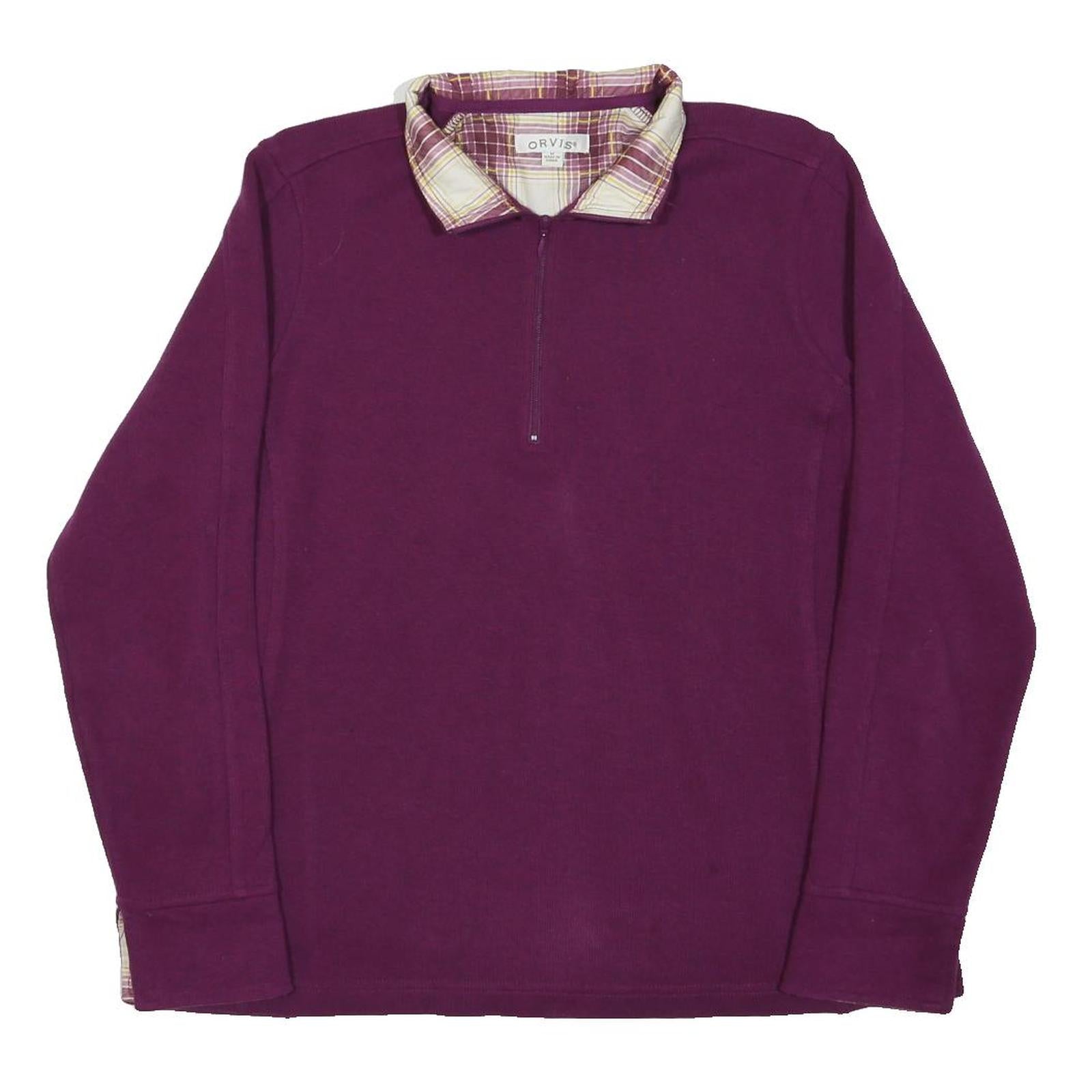 ORVIS Womens Purple & Cream Patterned Cotton Blend Plain Pullover Crew Neck