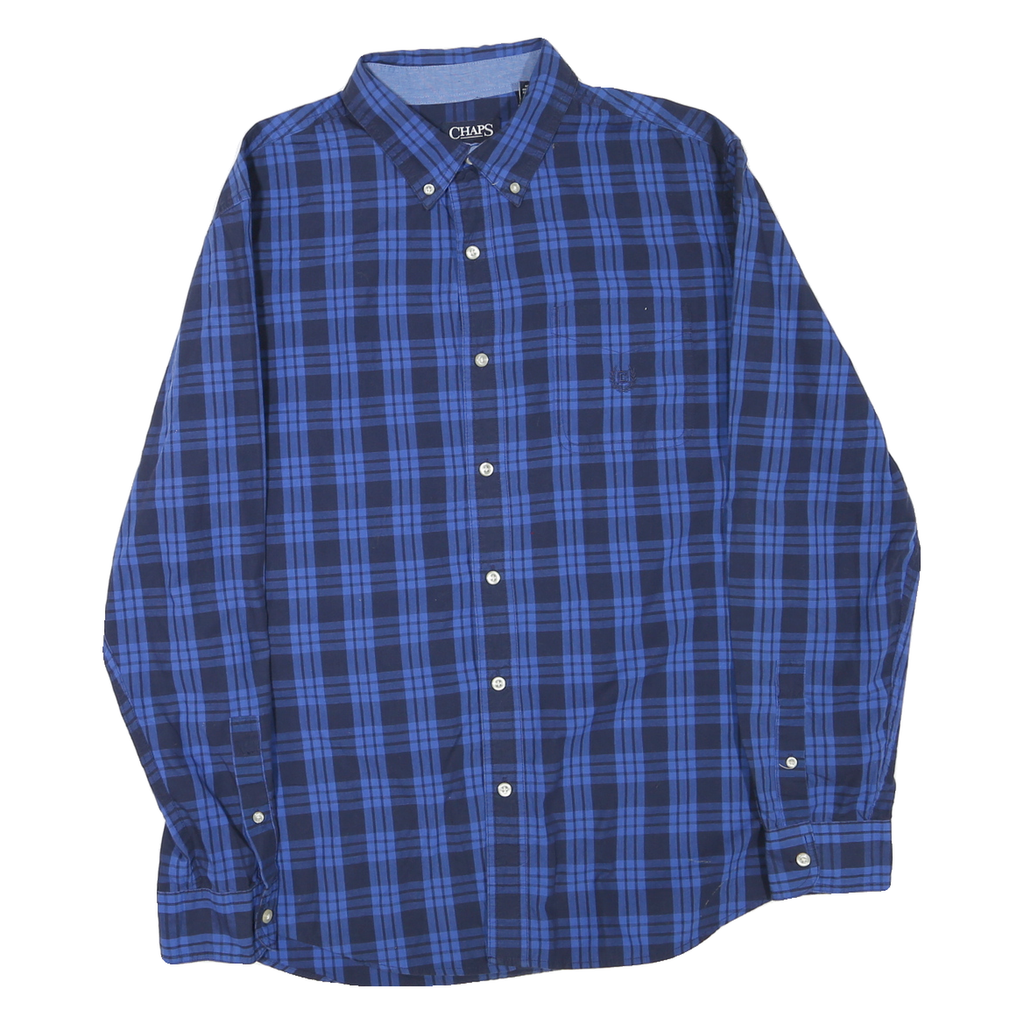 CHAPS Mens Blue Check Shirt L Button Down Collar Classic Fit Long Sleeve