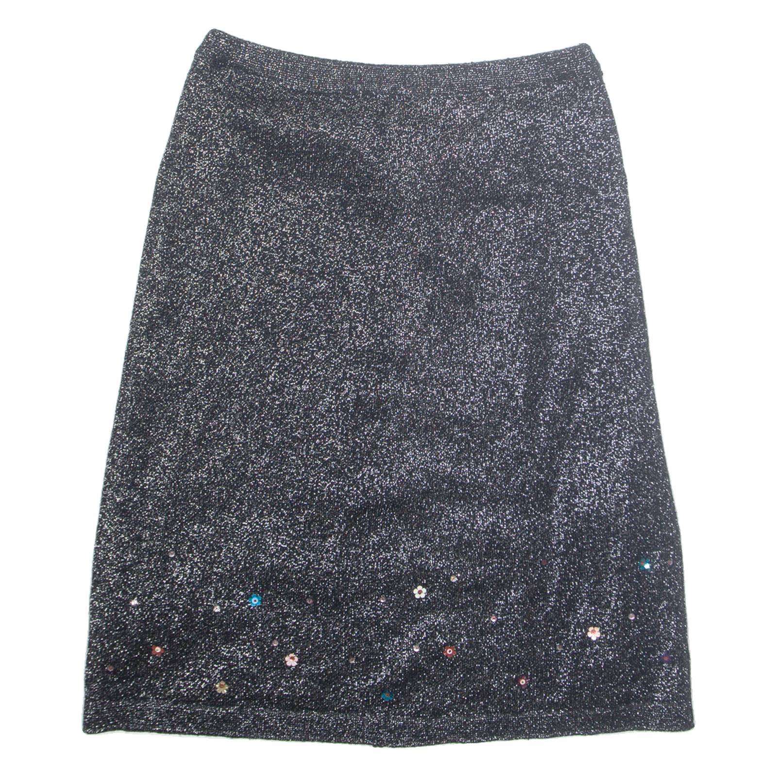 Womens Straight Skirt Silver Midi Floral M