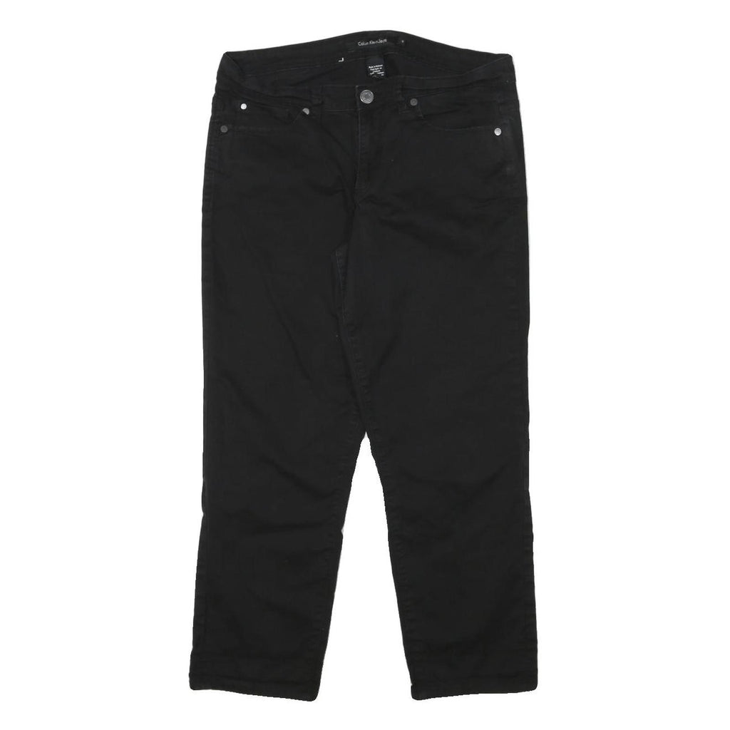 CALVIN KLEIN Womens Cotton Blend Black Slim Straight Trousers W32 L26 Stylish