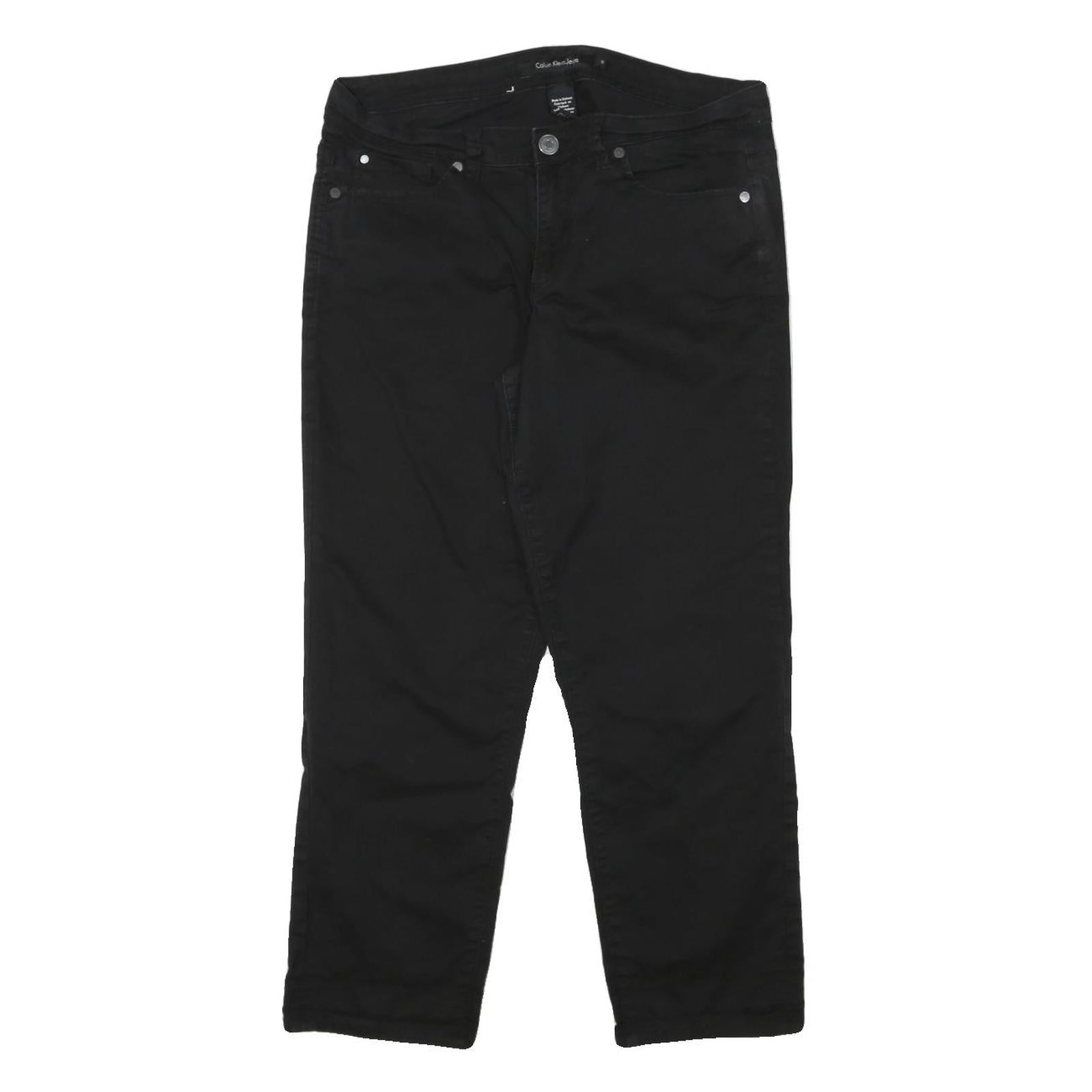 CALVIN KLEIN Womens Cotton Blend Black Slim Straight Trousers W32 L26 Stylish