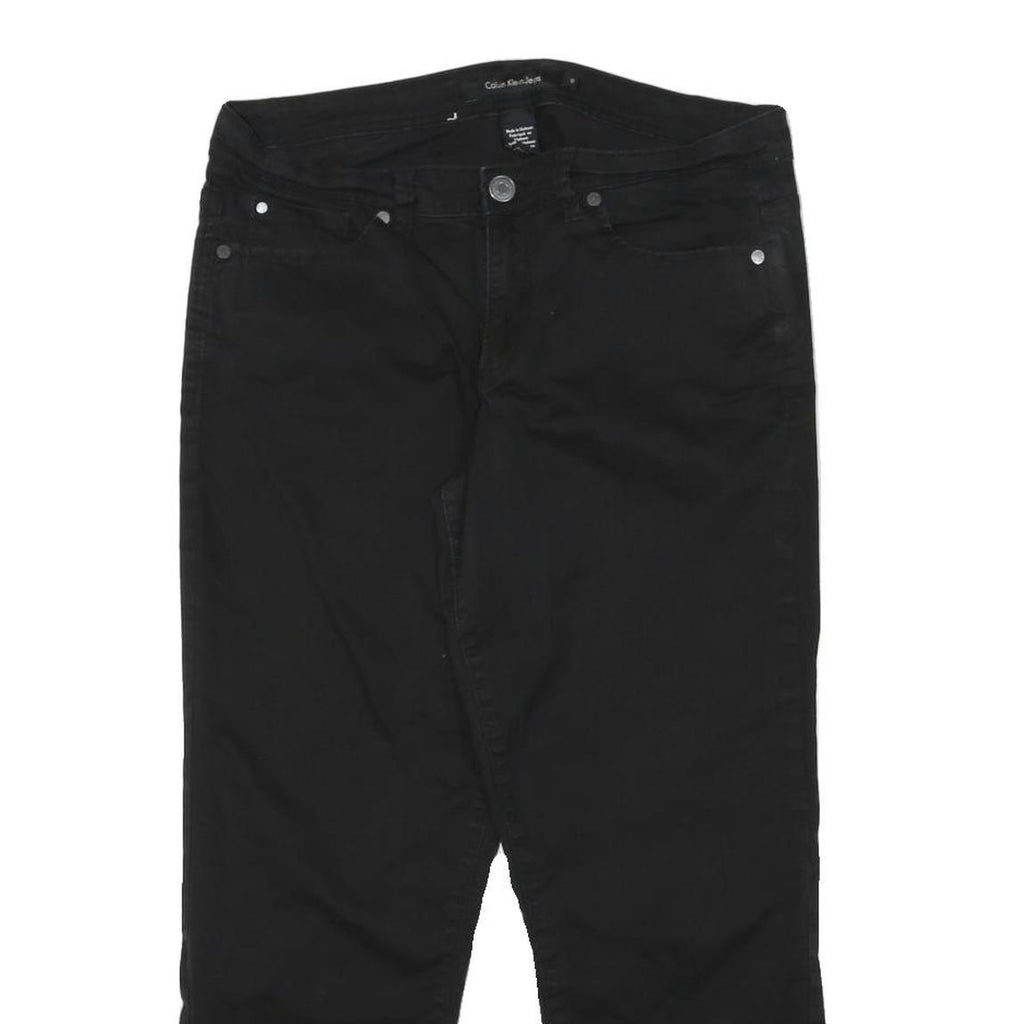 CALVIN KLEIN Womens Cotton Blend Black Slim Straight Trousers W32 L26 Stylish