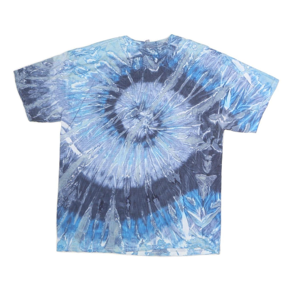 GILDAN Mens Blue Tie Dye Graphic T-Shirt L Crew Neck Short Sleeve Cotton