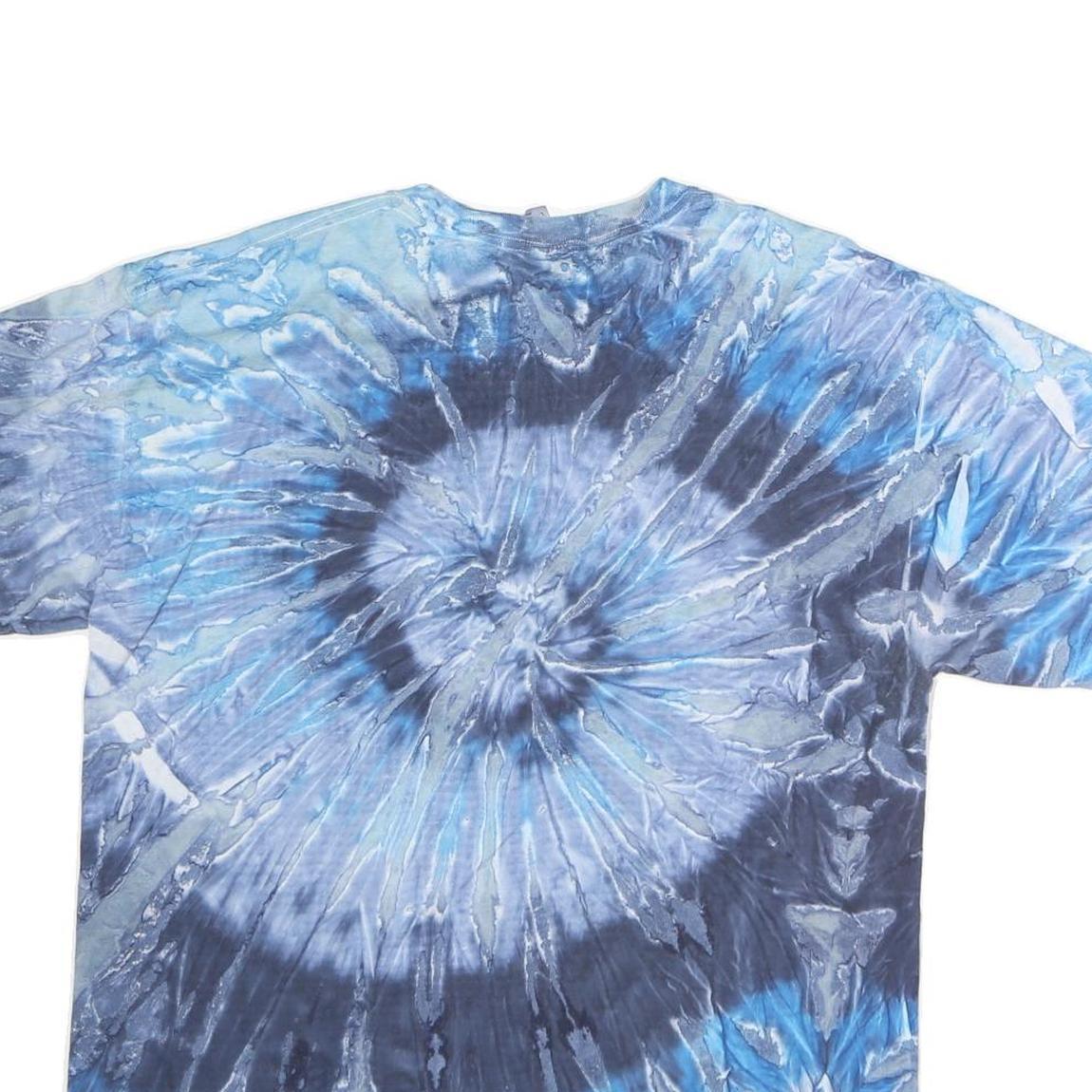 GILDAN Mens Blue Tie Dye Graphic T-Shirt L Crew Neck Short Sleeve Cotton
