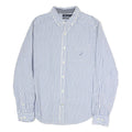 NAUTICA Mens Blue & White Classic Fit L Cotton Blend Shirt Button Down Collar