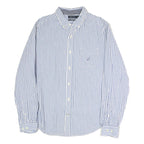 NAUTICA Mens Blue & White Classic Fit L Cotton Blend Shirt Button Down Collar