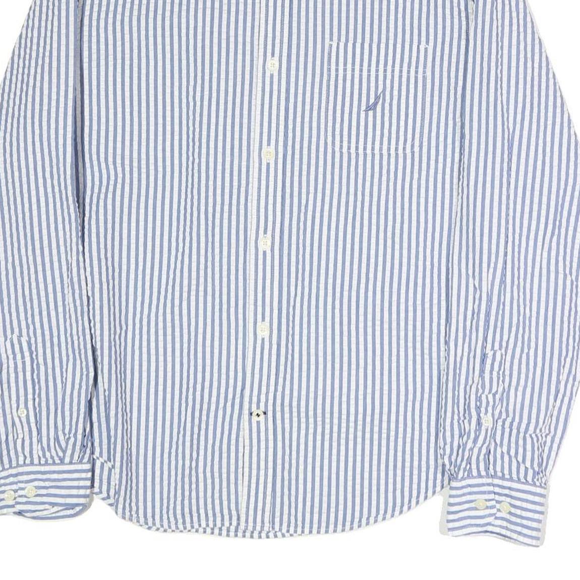 NAUTICA Mens Blue & White Classic Fit L Cotton Blend Shirt Button Down Collar