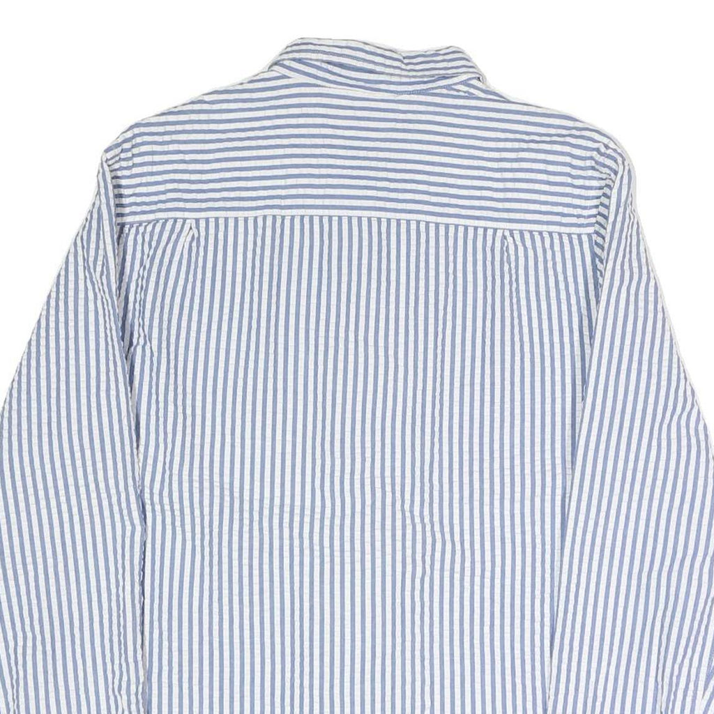 NAUTICA Mens Blue & White Classic Fit L Cotton Blend Shirt Button Down Collar