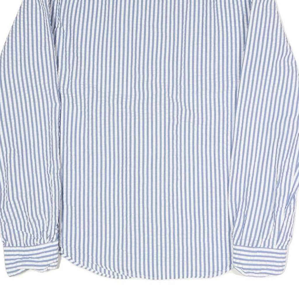 NAUTICA Mens Blue & White Classic Fit L Cotton Blend Shirt Button Down Collar