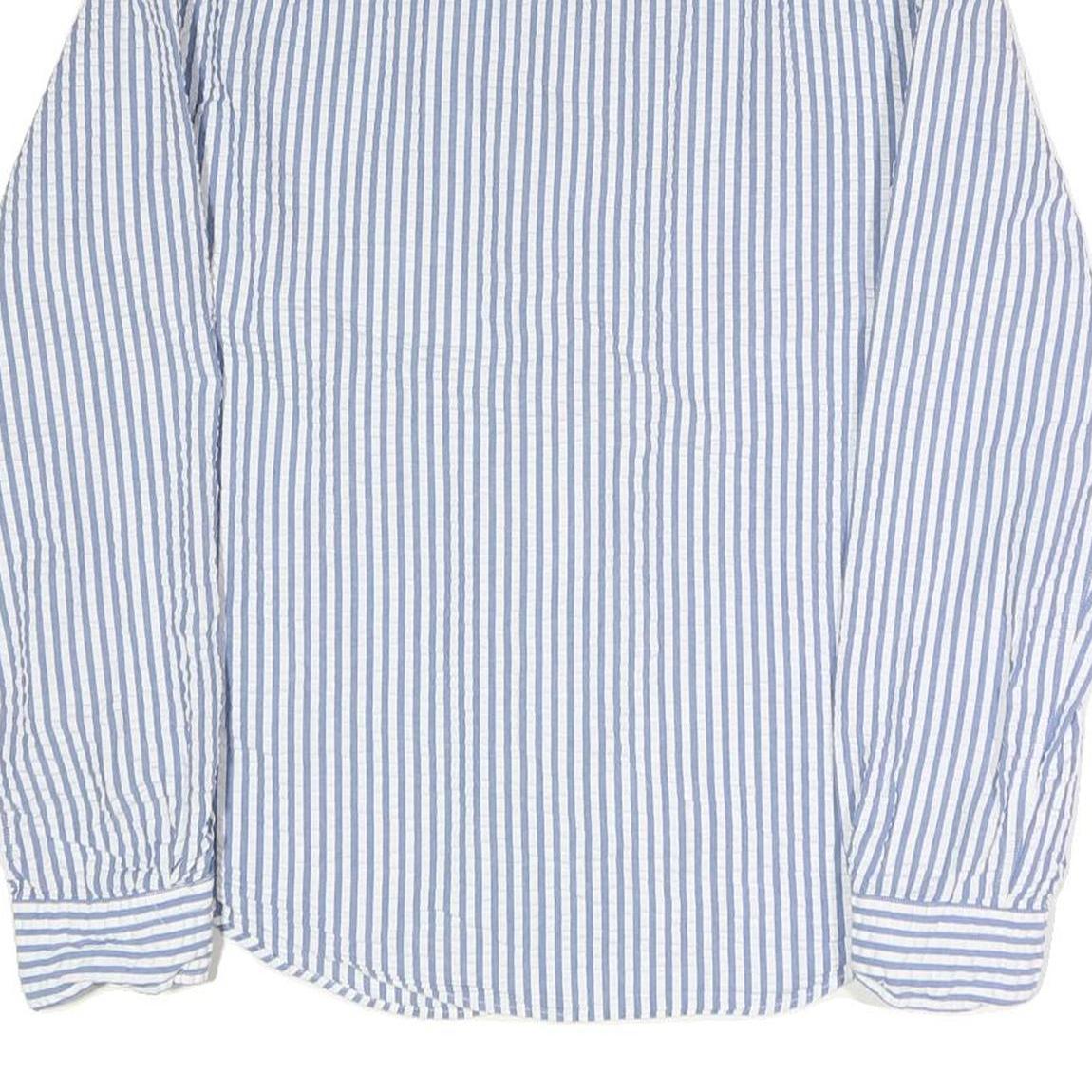 NAUTICA Mens Blue & White Classic Fit L Cotton Blend Shirt Button Down Collar