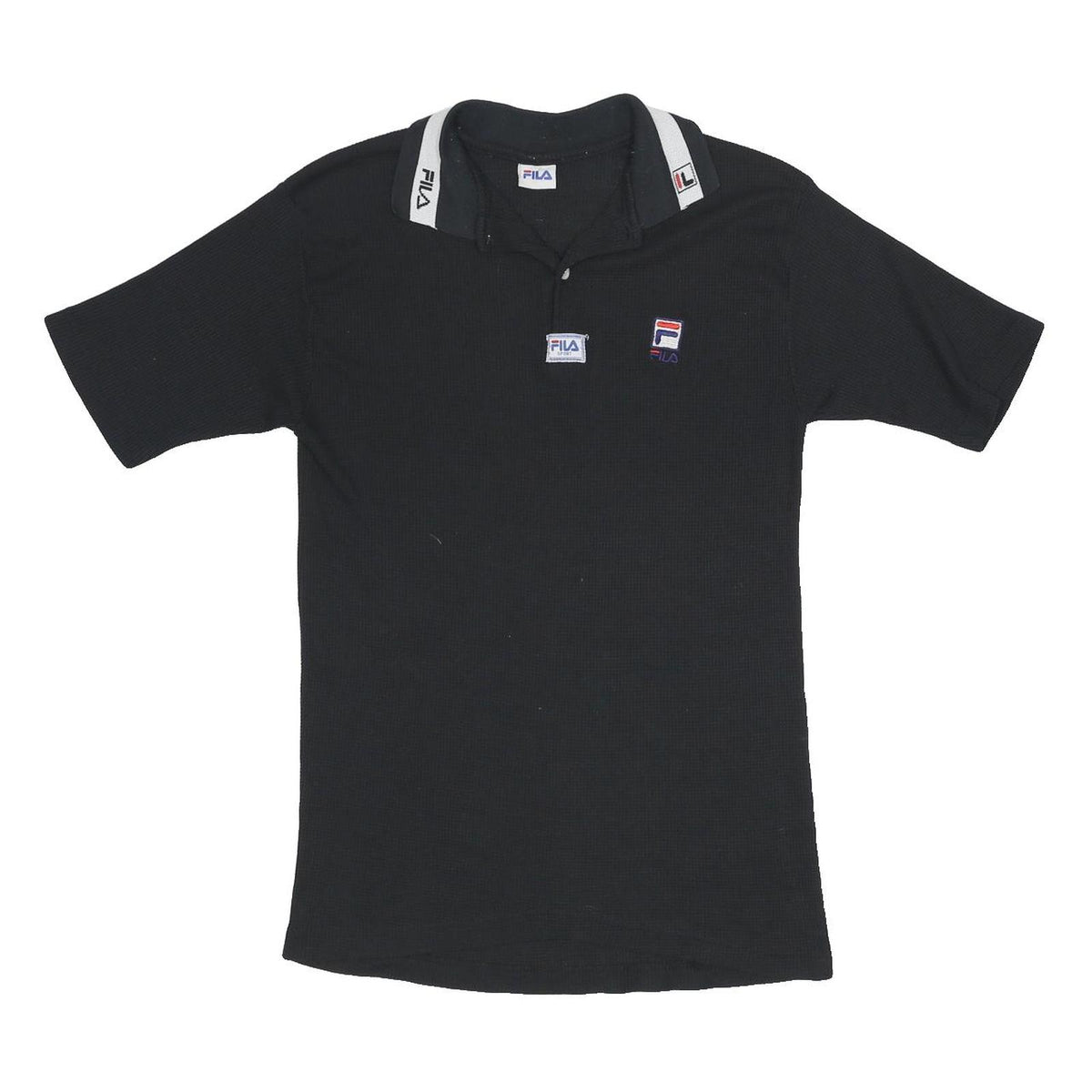 FILA Mens Black Cotton Logo Collar Short Sleeve Polo Shirt XS Classic Sport