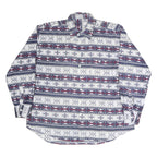 Mens Blue White Red Patterned Cotton Shirt L Long Sleeve Button Closure Casual