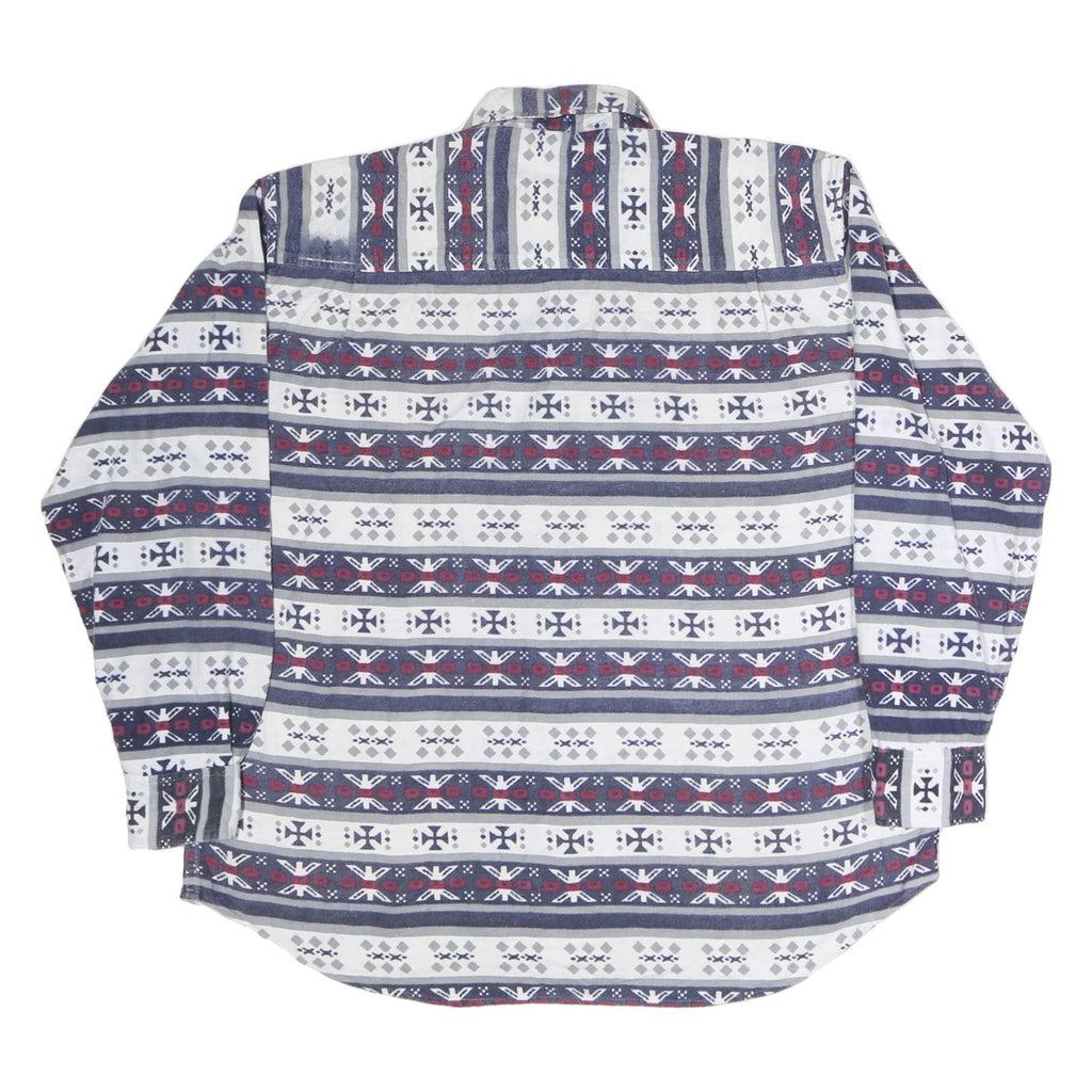Mens Blue White Red Patterned Cotton Shirt L Long Sleeve Button Closure Casual