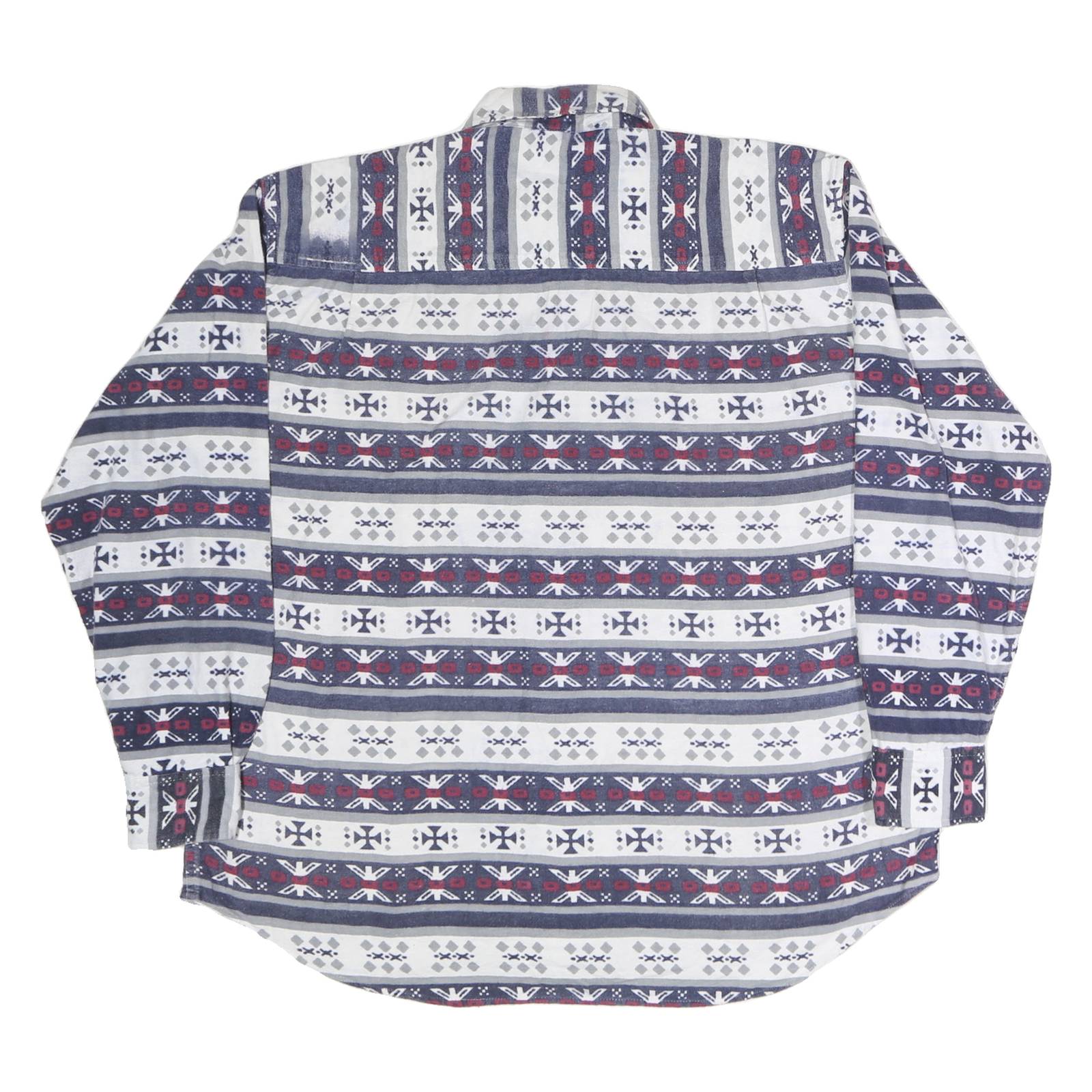 Mens Blue White Red Patterned Cotton Shirt L Long Sleeve Button Closure Casual