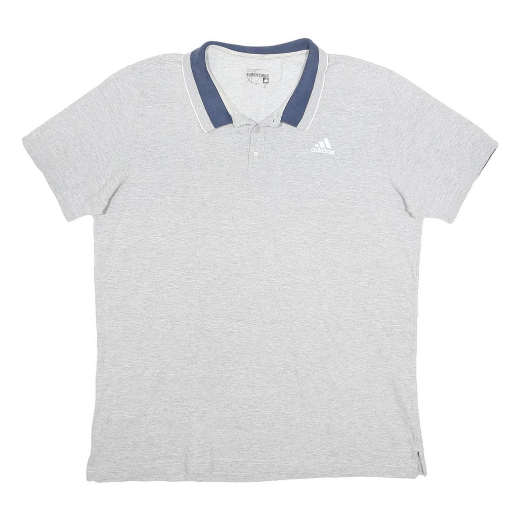 ADIDAS Mens Grey & Navy Short Sleeve Plain XL Cotton Blend Polo Shirt