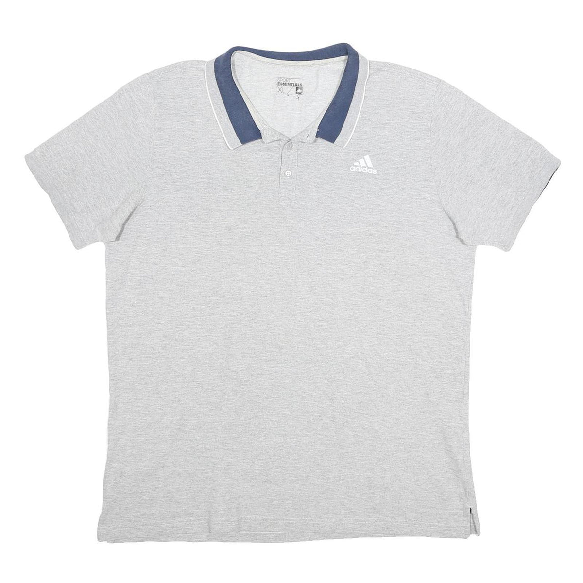 ADIDAS Mens Grey & Navy Short Sleeve Plain XL Cotton Blend Polo Shirt
