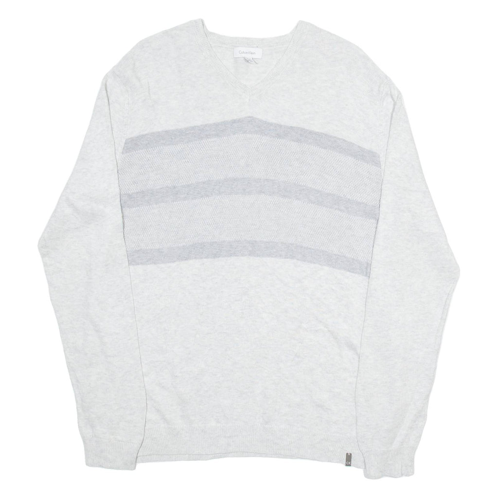 CALVIN KLEIN Mens Jumper Grey V-Neck Tight Knit M
