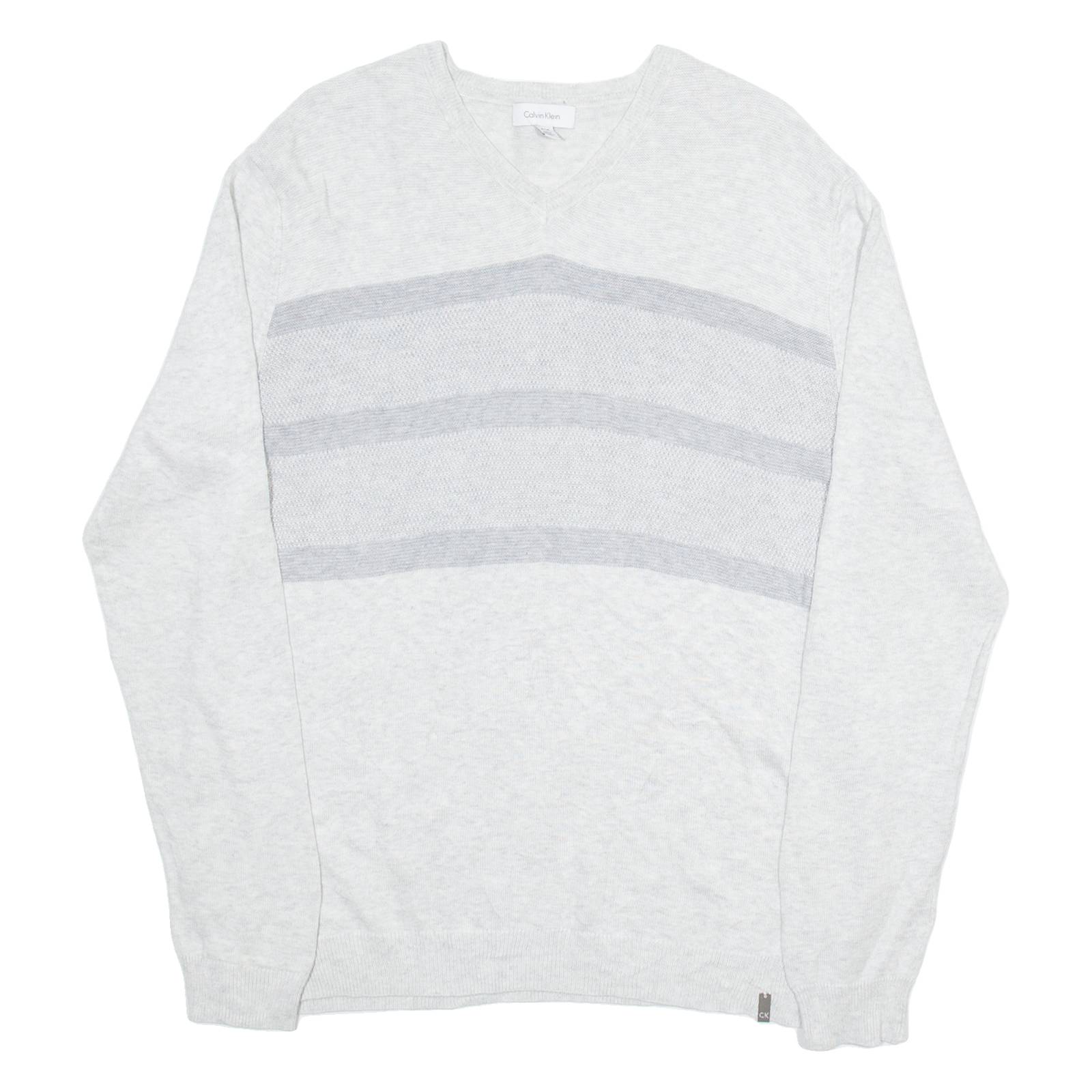 CALVIN KLEIN Mens Jumper Grey V-Neck Tight Knit M