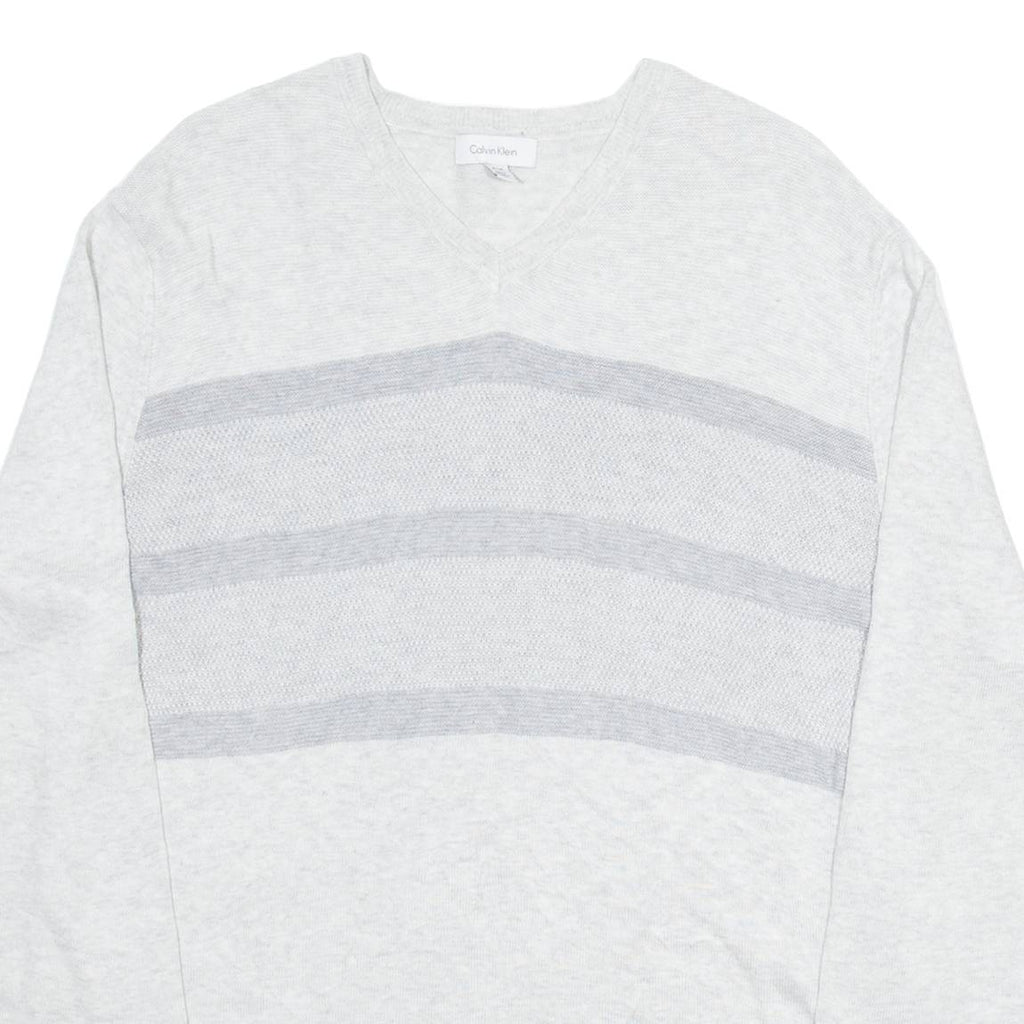 CALVIN KLEIN Mens Jumper Grey V-Neck Tight Knit M