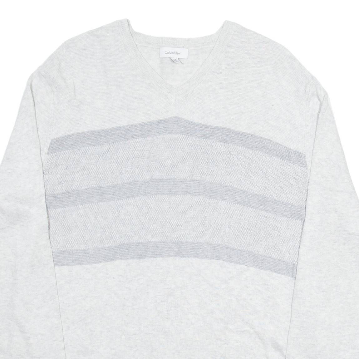 CALVIN KLEIN Mens Jumper Grey V-Neck Tight Knit M