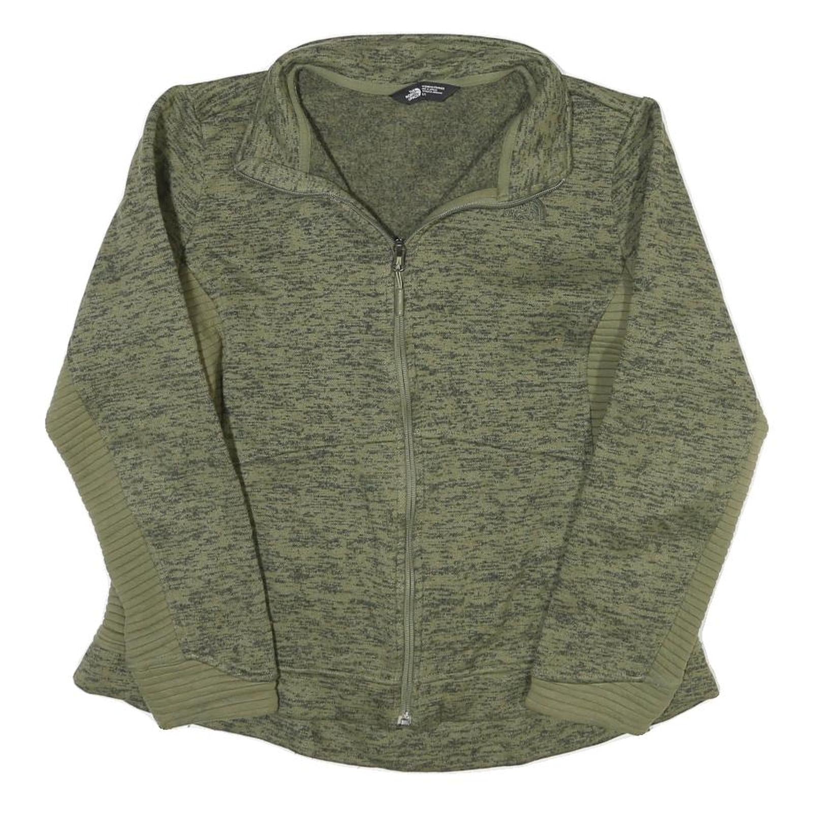THE NORTH FACE Womens Green Polyester Blend Zip Jacket L Woven Heathered Outdoor