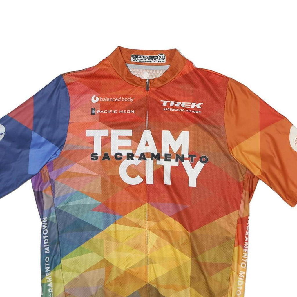 JAKROO Mens Orange & Blue Cycling T-Shirt L Short Sleeve Zip Neck