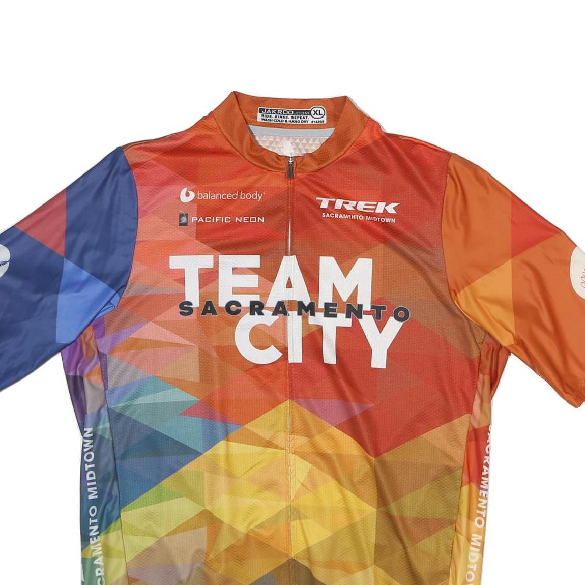 JAKROO Mens Orange & Blue Cycling T-Shirt L Short Sleeve Zip Neck