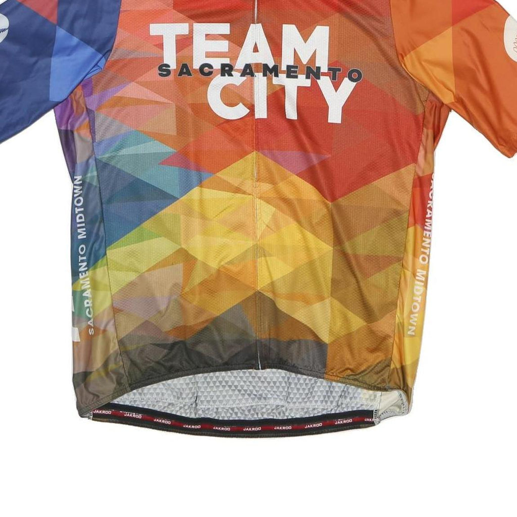 JAKROO Mens Orange & Blue Cycling T-Shirt L Short Sleeve Zip Neck