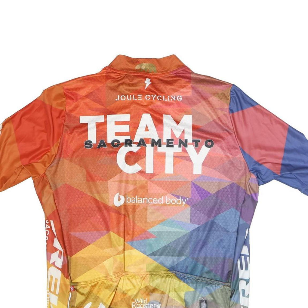 JAKROO Mens Orange & Blue Cycling T-Shirt L Short Sleeve Zip Neck