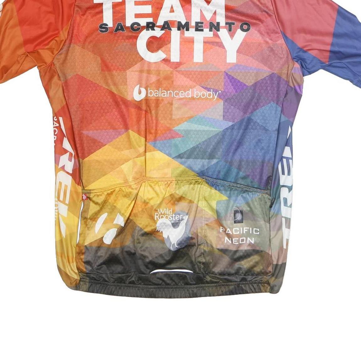 JAKROO Mens Orange & Blue Cycling T-Shirt L Short Sleeve Zip Neck