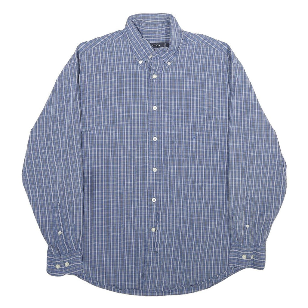 NAUTICA Mens Blue Check Shirt L Cotton Button-Down Collar Casual Classic