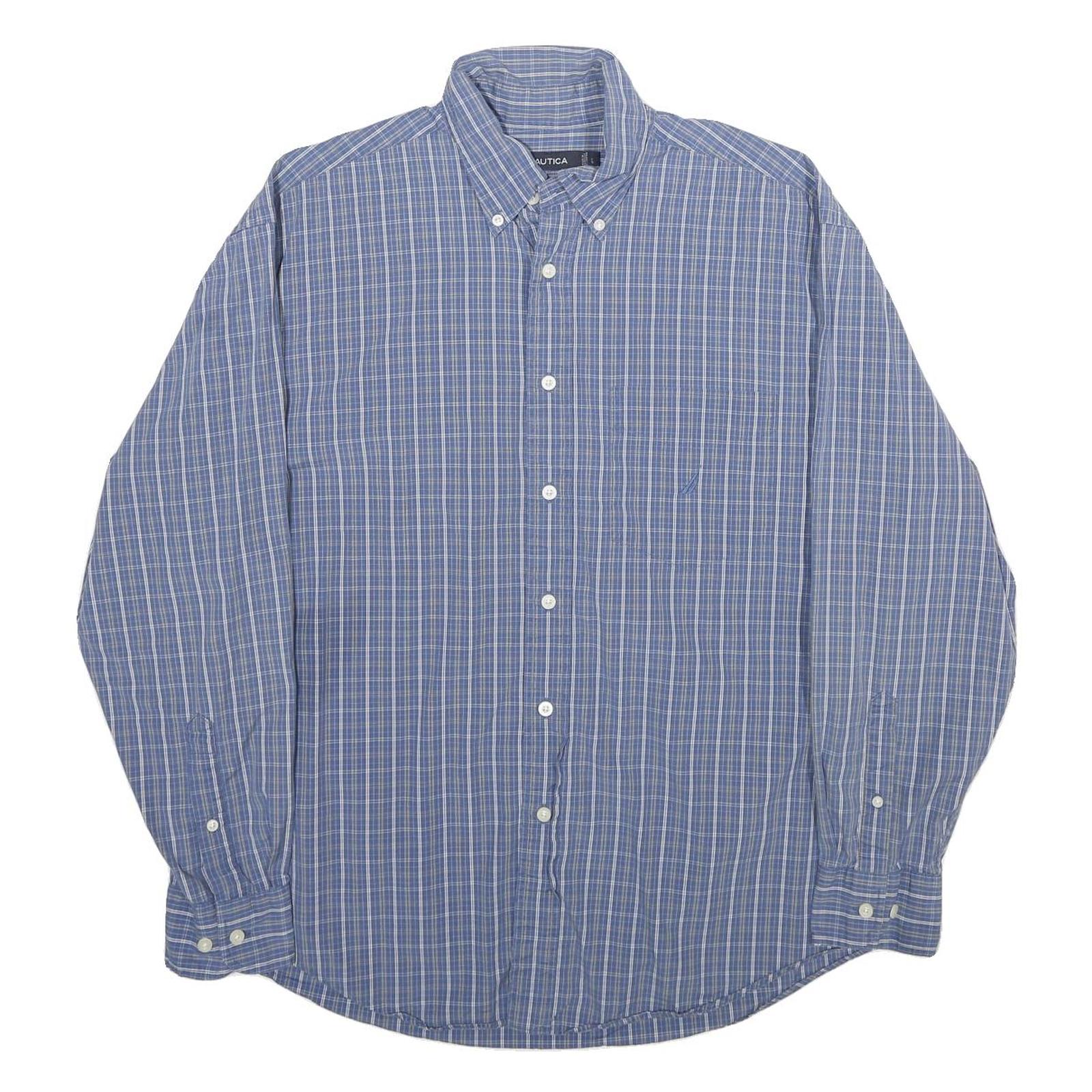 NAUTICA Mens Blue Check Shirt L Cotton Button-Down Collar Casual Classic