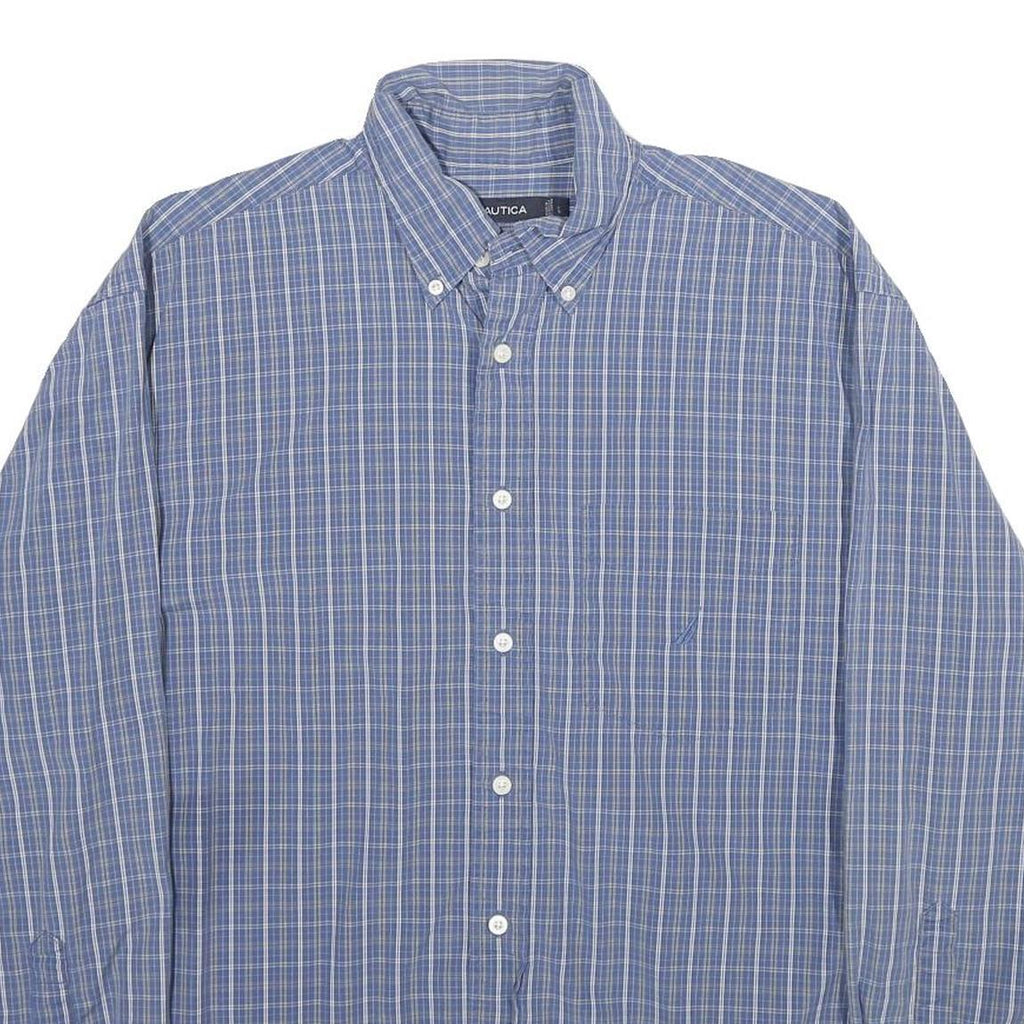 NAUTICA Mens Blue Check Shirt L Cotton Button-Down Collar Casual Classic