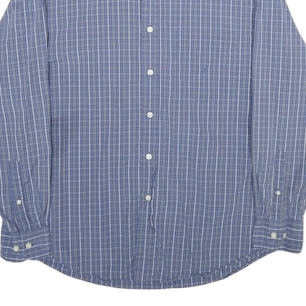 NAUTICA Mens Blue Check Shirt L Cotton Button-Down Collar Casual Classic