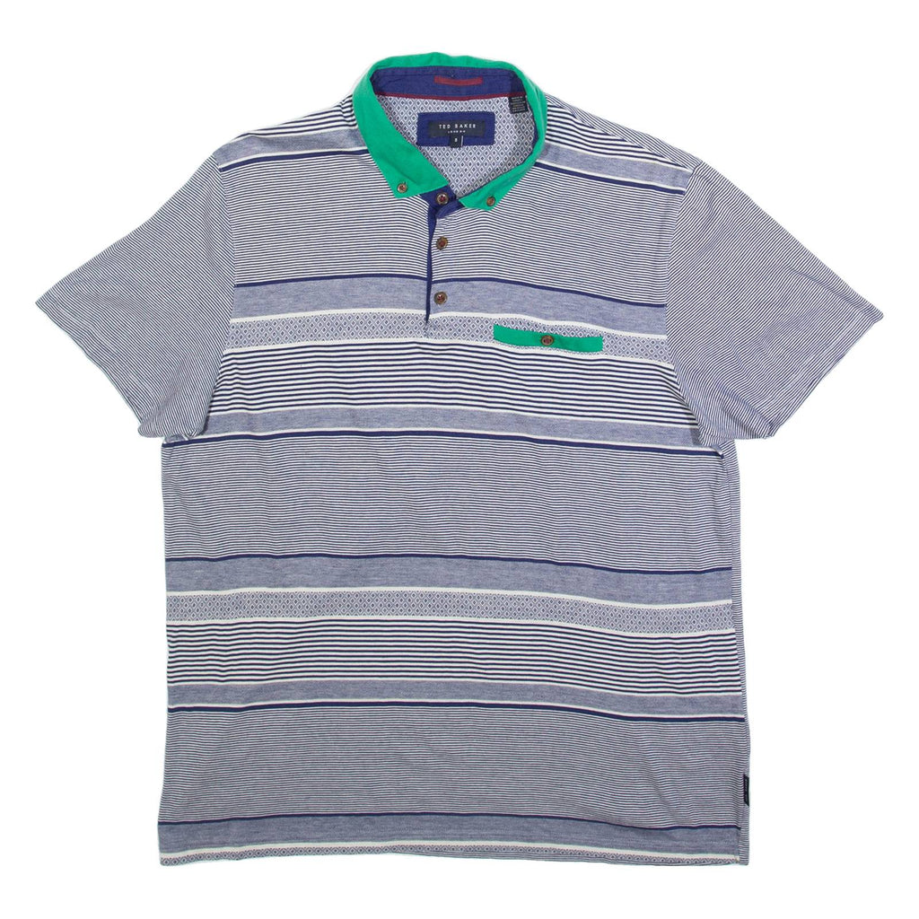 TED BAKER Mens Polo Shirt Blue Striped M