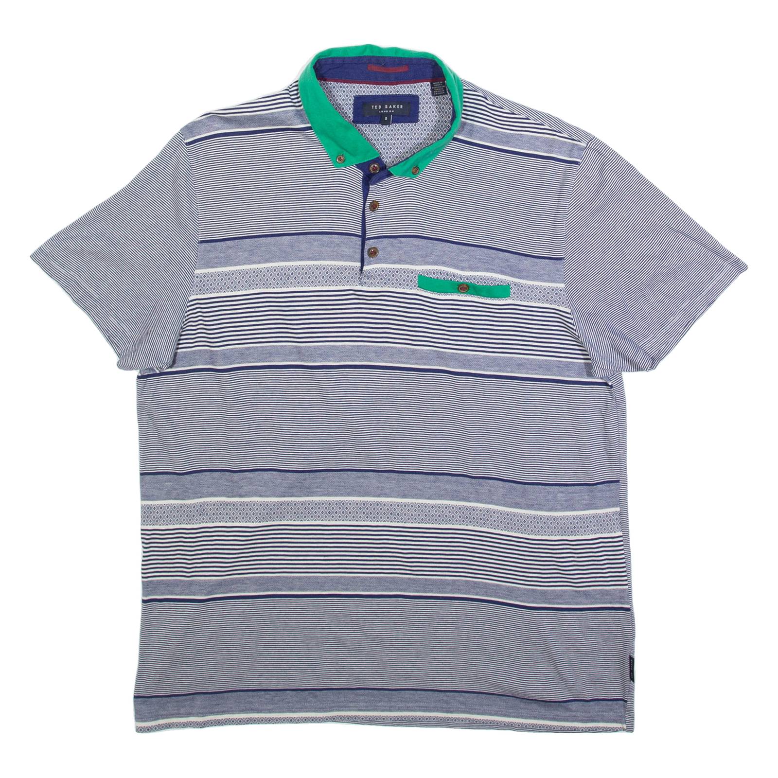 TED BAKER Mens Polo Shirt Blue Striped M