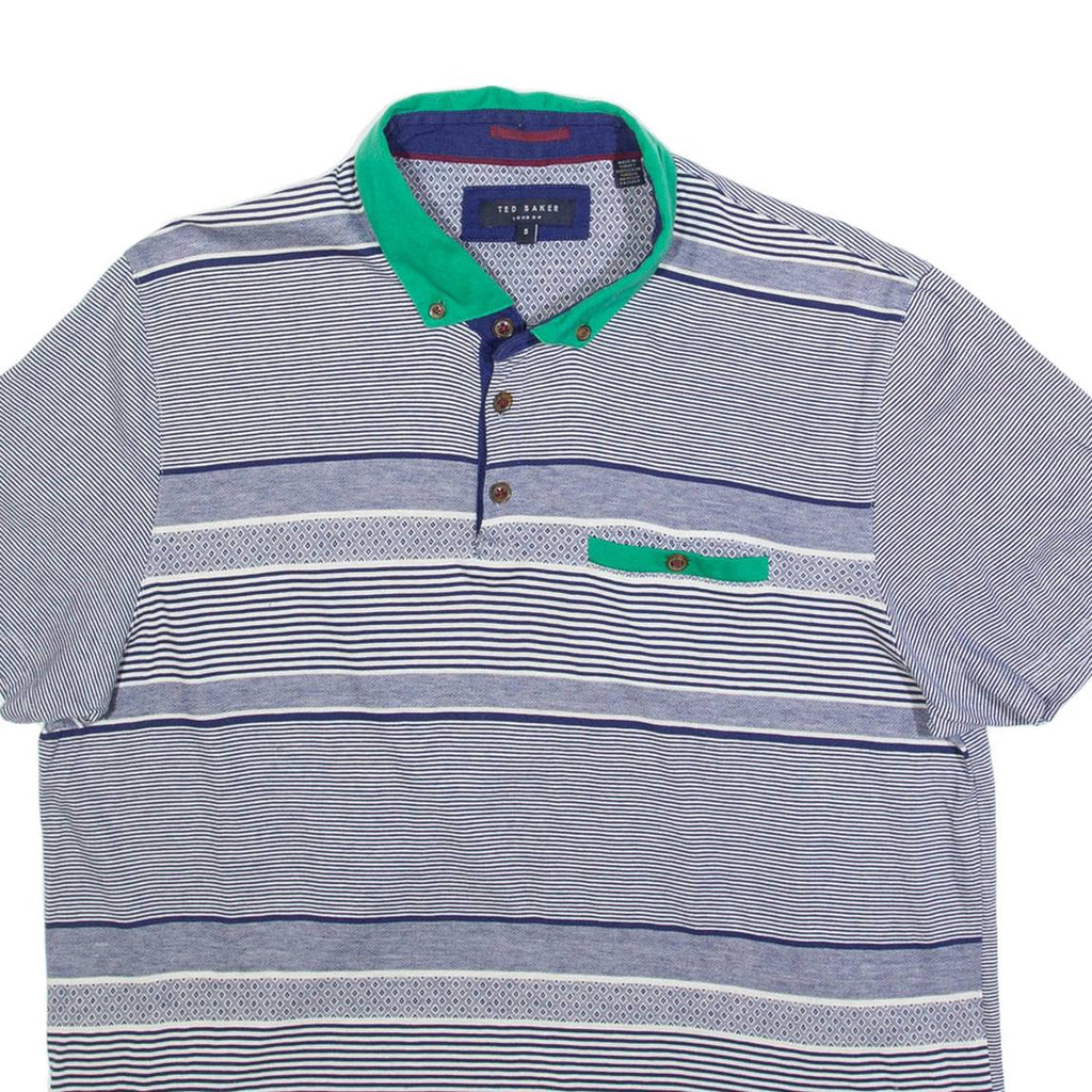 TED BAKER Mens Polo Shirt Blue Striped M