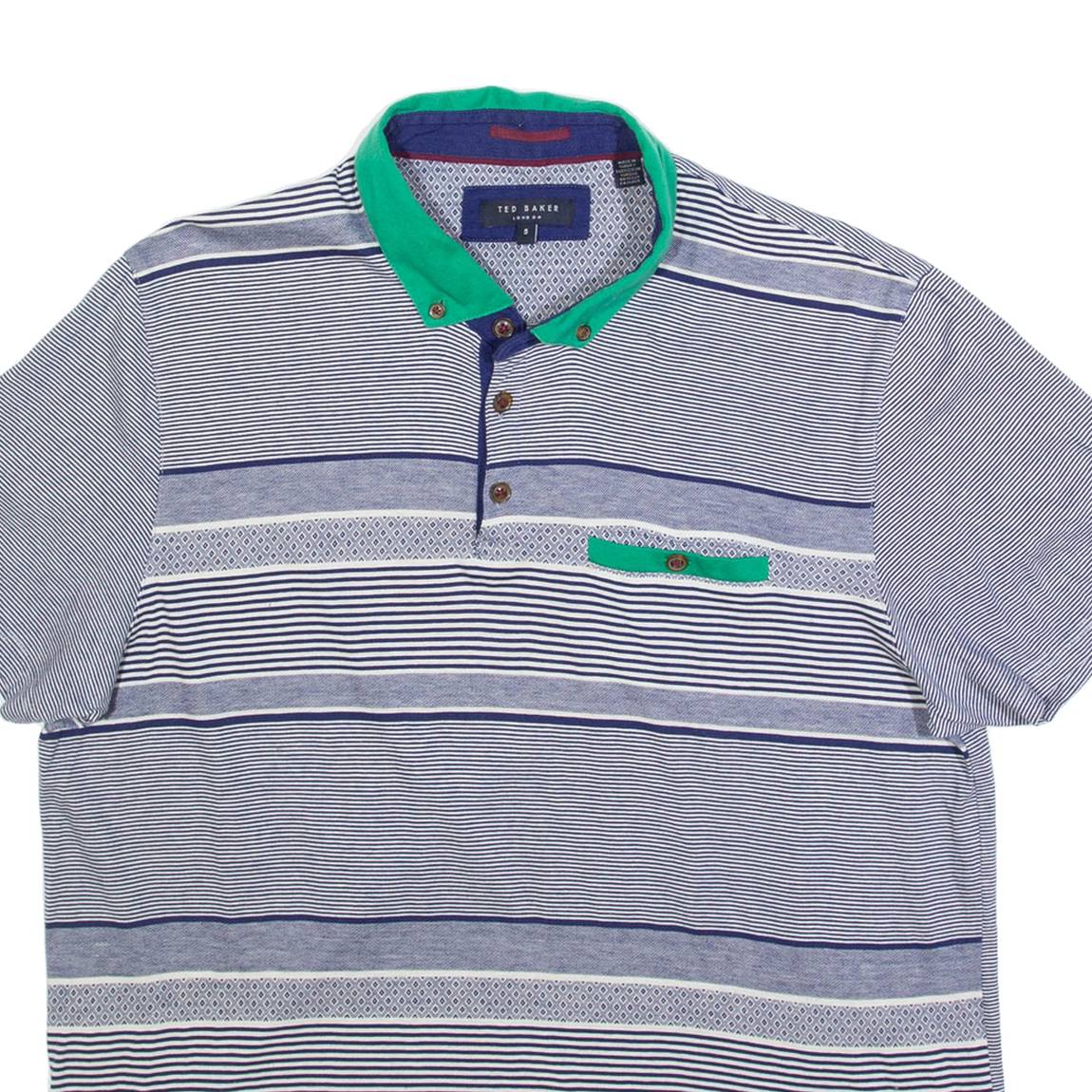 TED BAKER Mens Polo Shirt Blue Striped M