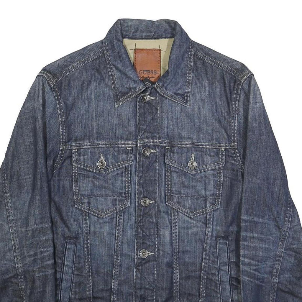GUESS Mens Blue Denim Jacket S Cotton Classic Button Closure Casual