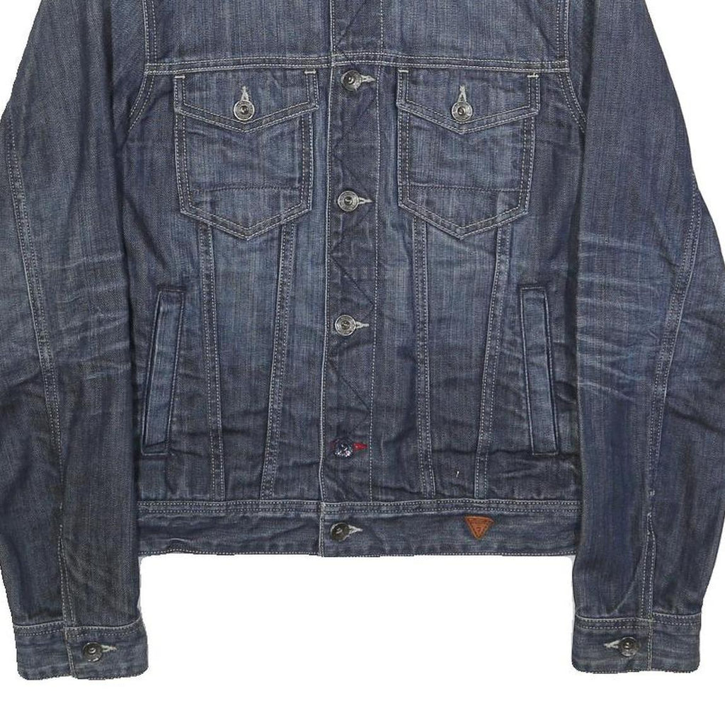 GUESS Mens Blue Denim Jacket S Cotton Classic Button Closure Casual