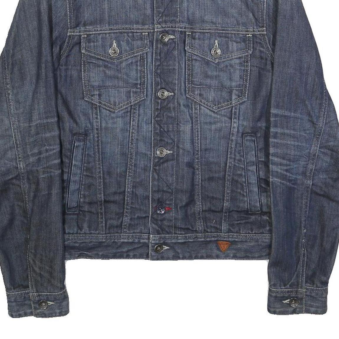 GUESS Mens Blue Denim Jacket S Cotton Classic Button Closure Casual