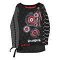 DESIGUAL Y2K Womens Black Printed Long Sleeve Round Neck Cotton Blend Top M