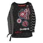 DESIGUAL Y2K Womens Black Printed Long Sleeve Round Neck Cotton Blend Top M