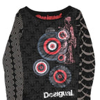 DESIGUAL Y2K Womens Black Printed Long Sleeve Round Neck Cotton Blend Top M